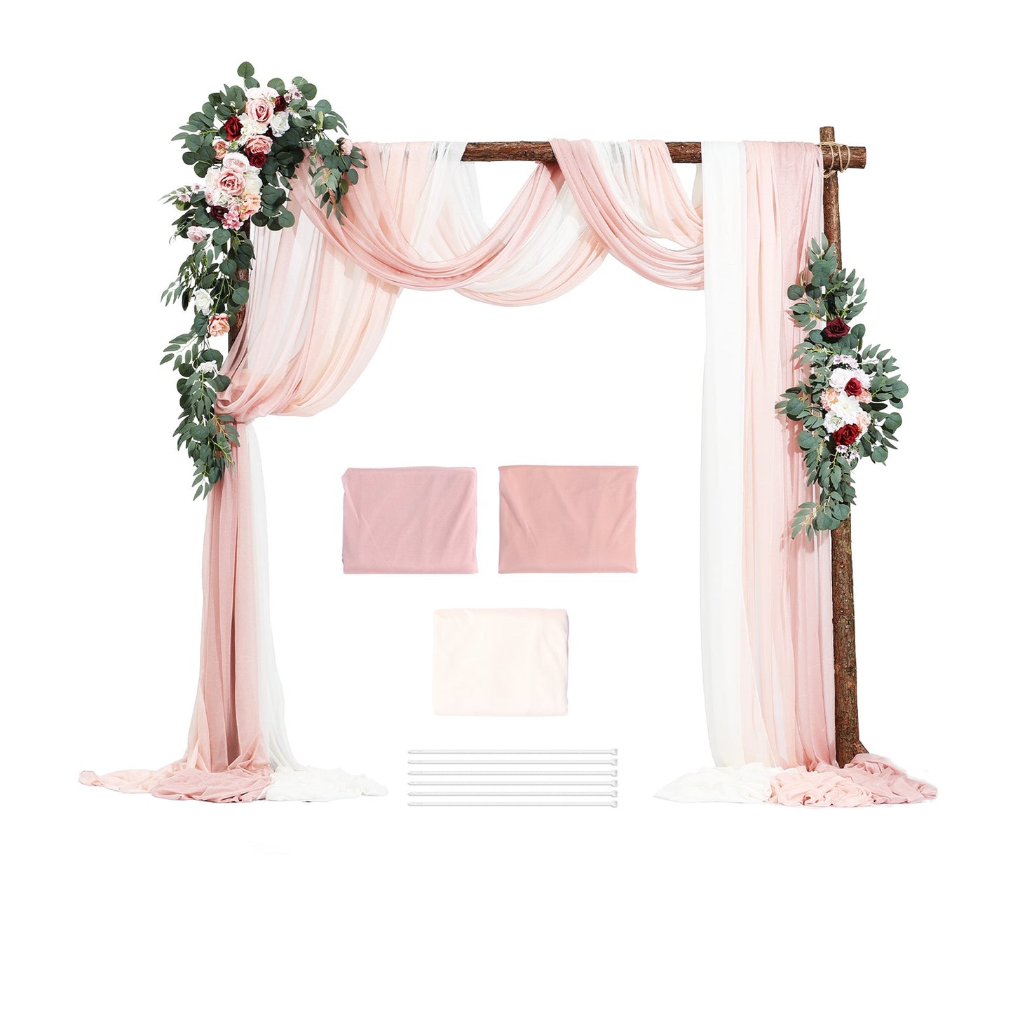 Artificial Wedding Arch Flowers Kit Pink With 2pcs Flowers 3pcs Drapes