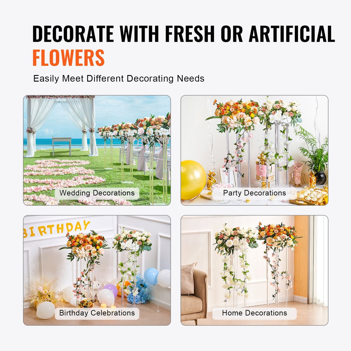 2PCS 31.5 inch/80 cm tall wedding flower stand, with acrylic laminate, acrylic vase column geometric centerpiece stand, floral display stand for event reception on T-Stage, party decoration Home