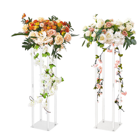 2PCS 31.5 inch/80 cm tall wedding flower stand, with acrylic laminate, acrylic vase column geometric centerpiece stand, floral display stand for event reception on T-Stage, party decoration Home