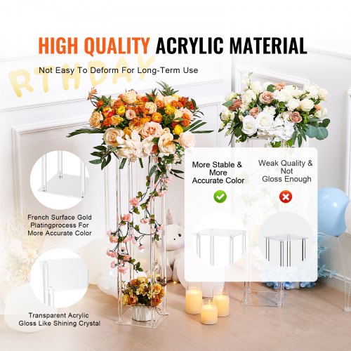 10 STK 23,6 tum/60 cm högt bröllopsblomsterställ, med akryllaminat, akrylvaspelare geometriskt mittpunktsställ, blommig displayställ för evenemangsmottagning på T-stage, festdekoration hem |  EU