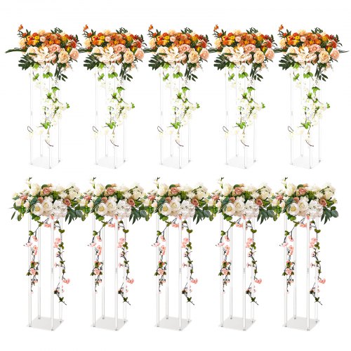 10PCS 23.6 inch/60 cm tall wedding flower stand, with acrylic laminate, acrylic vase pillar geometric centerpiece stand, floral display stand for event reception on T-stage, party decoration home | EU
