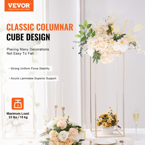 2ST 31,5 tum/80 cm högt bröllopsställ för blommor, metallstativ för vaskolumn Geometrisk mittpunkt, guld rektangulärt blommig displayställ för evenemangsmottagning på T-stage, festdekoration Hem |  EU