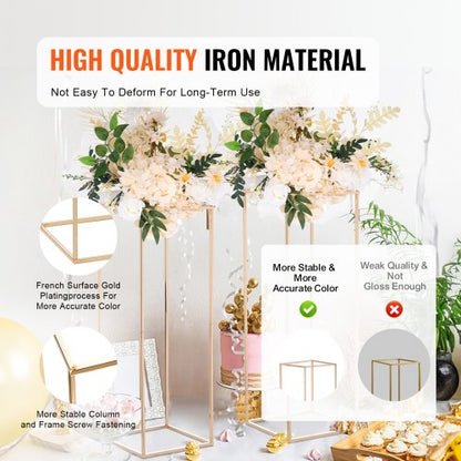 2ST 31,5 tum/80 cm högt bröllopsställ för blommor, metallstativ för vaskolumn Geometrisk mittpunkt, guld rektangulärt blommig displayställ för evenemangsmottagning på T-stage, festdekoration Hem |  EU