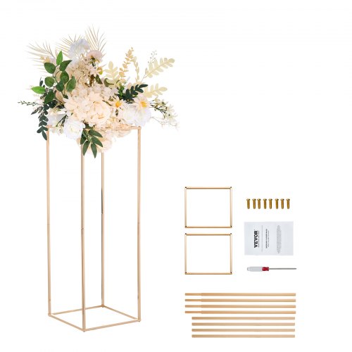 2ST 31,5 tum/80 cm högt bröllopsställ för blommor, metallstativ för vaskolumn Geometrisk mittpunkt, guld rektangulärt blommig displayställ för evenemangsmottagning på T-stage, festdekoration Hem |  EU