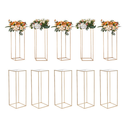 10 Stück 80 cm hoher Blumenständer für Hochzeiten, mit Acryllaminat, geometrischer Mittelstückständer aus Metall mit Vasensäule, rechteckiger Blumenständer in Gold für Veranstaltungsempfänge, Partydekoration