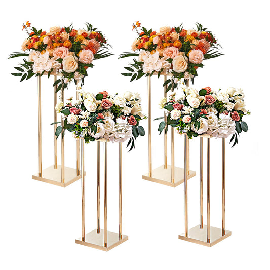 4 STK Guldmetallkolumn bröllopsblomsterställ, 31,5 tum/80 cm högt med metalllaminat, vass geometriska mittpunktsställ, cylindriskt blommig displayställ för evenemangsmottagning, festvägledningar