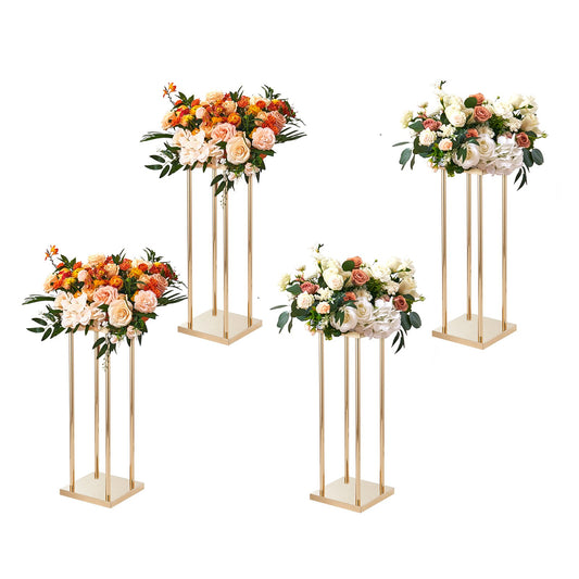 4ST Guldmetallkolumn bröllopsblomsterställ, 23,6 tum/60 cm högt med metalllaminat, vass geometriska mittpunktsställ, cylindriskt blommigt displayställ för evenemangsmottagning, festvägledningar