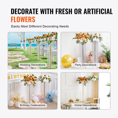 10 STK 35,43 tum/90 cm Hög Kristall Bröllops Blomsterställ, Lyxiga Centerpieces Blomvaser Kristall Guld Vas Metall, Perfekt för T-scen Bröllopsfest Ceremoni Middag Event Hotell Heminredning