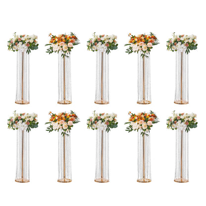 10 STK 35,43 tum/90 cm Hög Kristall Bröllops Blomsterställ, Lyxiga Centerpieces Blomvaser Kristall Guld Vas Metall, Perfekt för T-scen Bröllopsfest Ceremoni Middag Event Hotell Heminredning