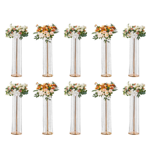 10 STK 35,43 tum/90 cm Hög Kristall Bröllops Blomsterställ, Lyxiga Centerpieces Blomvaser Kristall Guld Vas Metall, Perfekt för T-scen Bröllopsfest Ceremoni Middag Event Hotell Heminredning