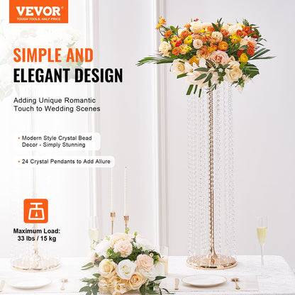 2PCS 35.43 inch/90 cm Tall Crystal Wedding Flower Stand, Luxury Centerpieces Flower Vases Crystal Gold Vase Metal, Perfect for T-Stage Wedding Party Ceremony Dinner Event Hotel Home Decor