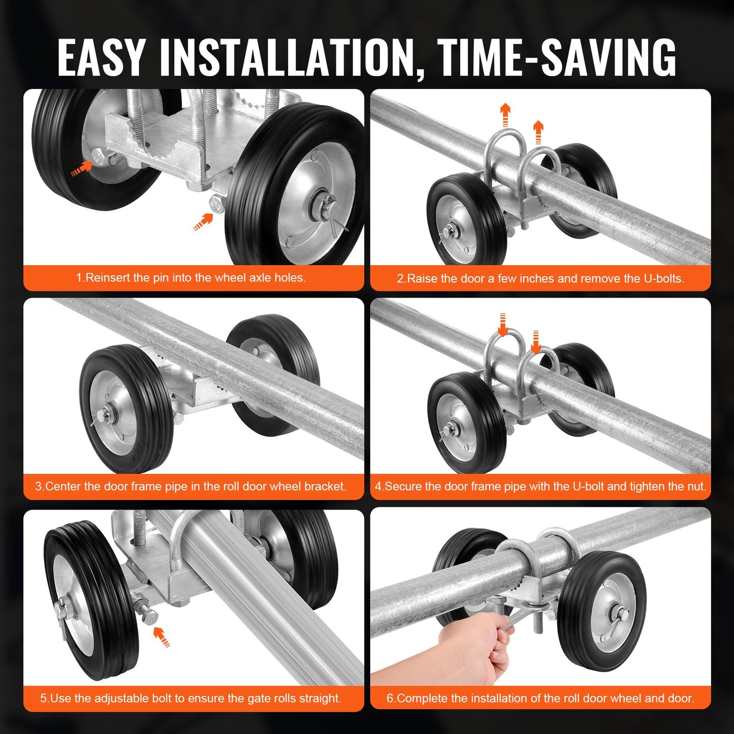 Sliding Gate Kit 6” Adjustable Heavy Duty Rolling Hardware 600 lbs load