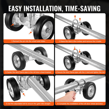 Sliding Gate Kit 6” Adjustable Heavy Duty Rolling Hardware 600 lbs load