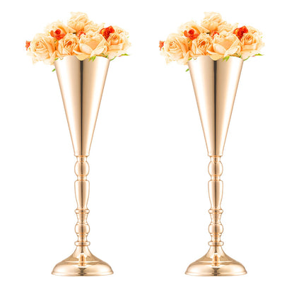 10 STK 43cm/16,9” hög bröllopsblommavas metall guldtrumpet för bord