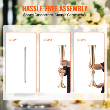 2 STK 56cm/22,05” Hög bröllopsblommavas Metall Guld Trumpet för bord