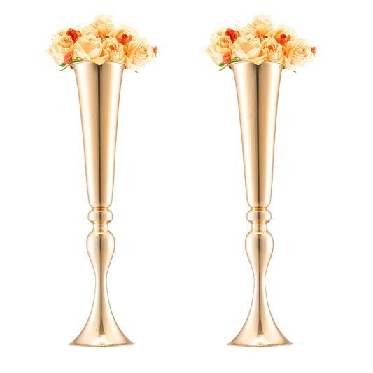 2 STK 56cm/22,05” Hög bröllopsblommavas Metall Guld Trumpet för bord