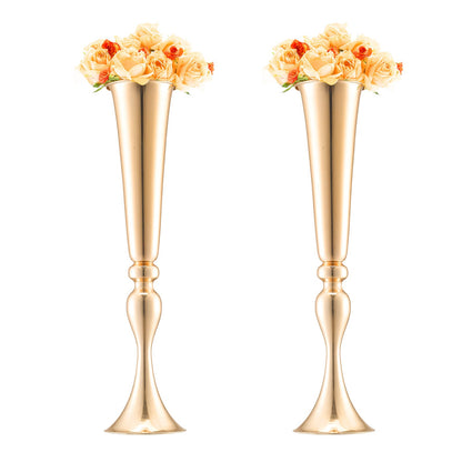2 STK 56cm/22,05” Hög bröllopsblommavas Metall Guld Trumpet för bord