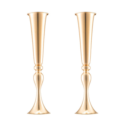 2 STK 56cm/22,05” Hög bröllopsblommavas Metall Guld Trumpet för bord
