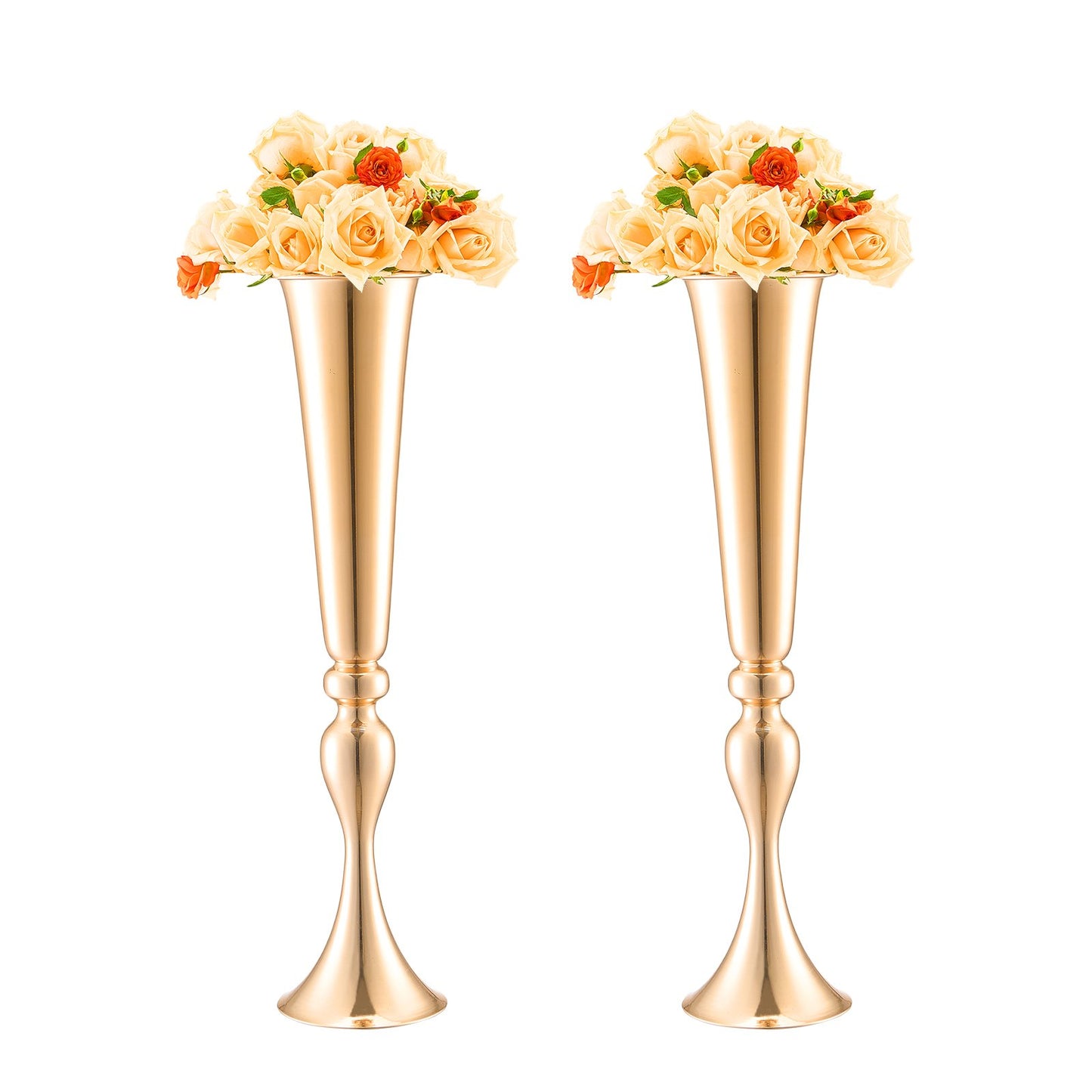 2 STK 56cm/22,05” Hög bröllopsblommavas Metall Guld Trumpet för bord