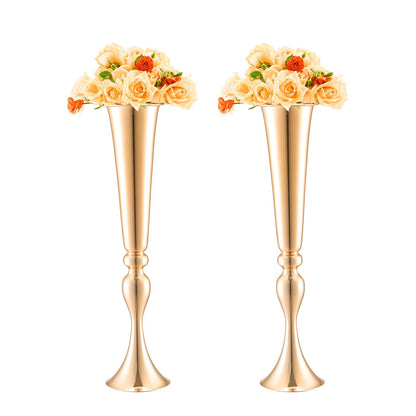2 STK 56cm/22,05” Hög bröllopsblommavas Metall Guld Trumpet för bord
