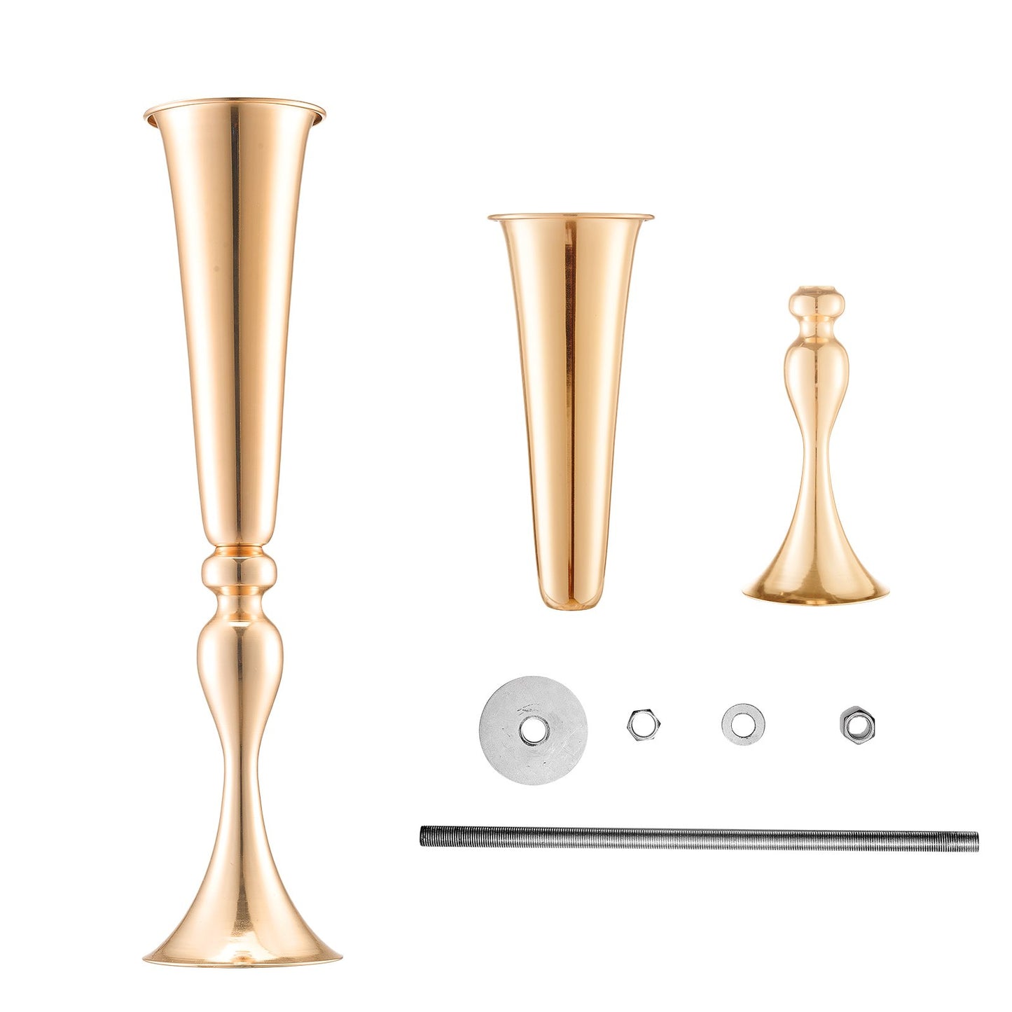 2 STK 56cm/22,05” Hög bröllopsblommavas Metall Guld Trumpet för bord