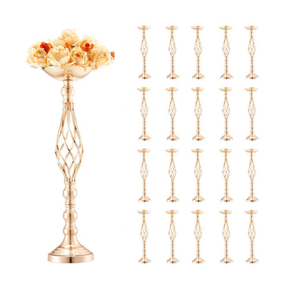 20ST 58cm/22,83” Bröllopsblommorvas Metall Guld Blomstativ för bord