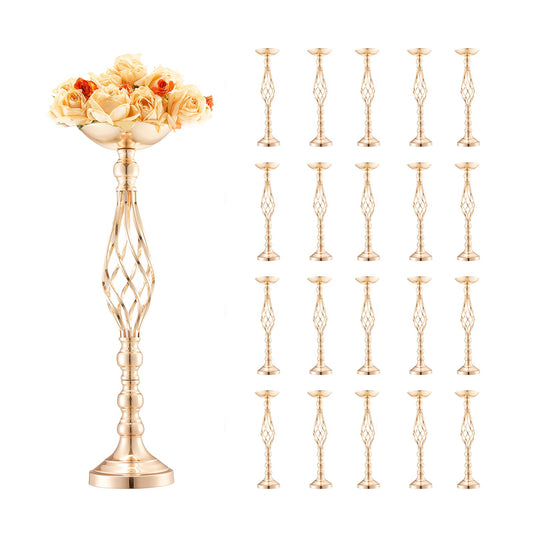 20ST 58cm/22,83” Bröllopsblommorvas Metall Guld Blomstativ för bord