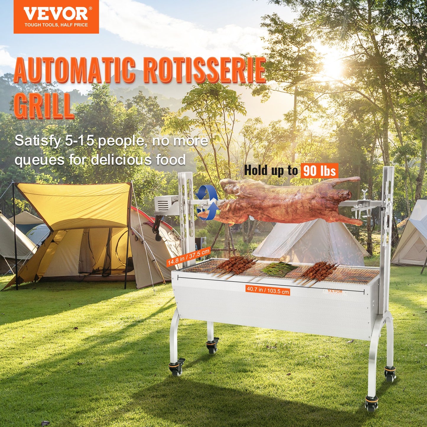 Roaster Spit Rotisserie BBQ Grill Whole Pig Lamb Chicken Roast 50W 90LBS