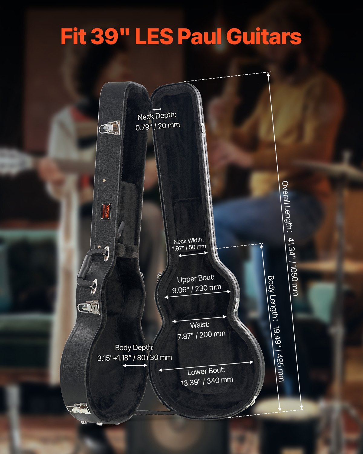 Electric Guitar Hard Case 41,34 in med lås och nyckel för LES Paul Guitars