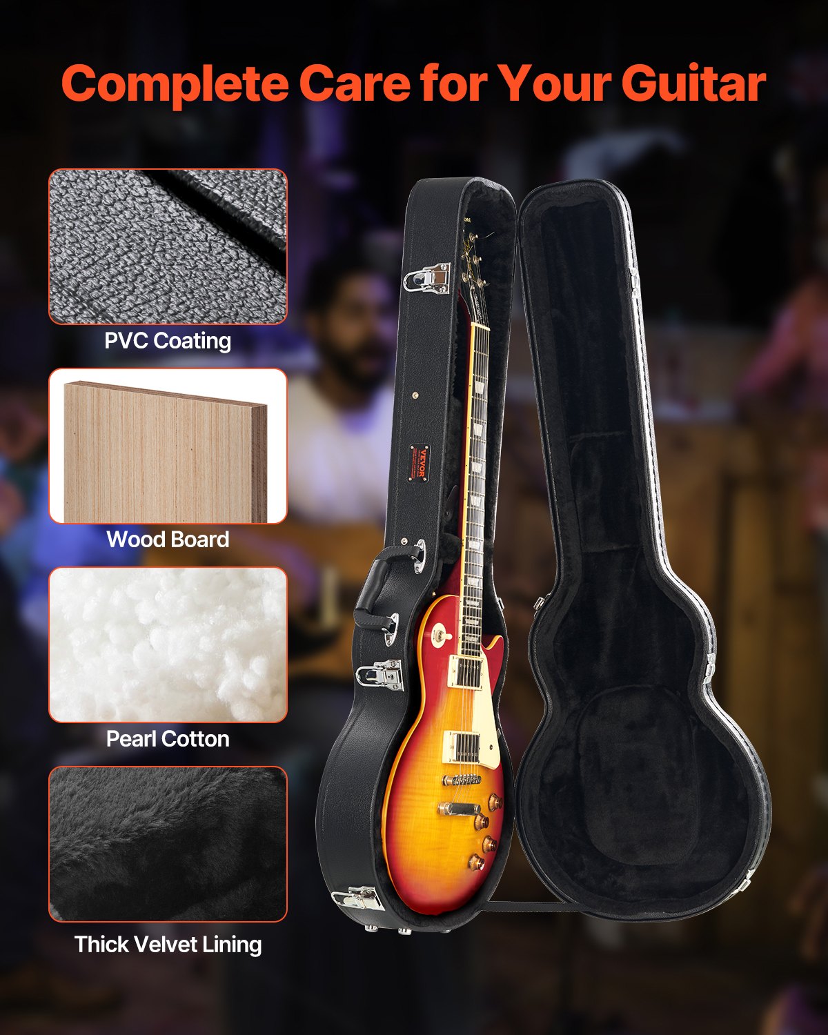 Electric Guitar Hard Case 41,34 in med lås och nyckel för LES Paul Guitars