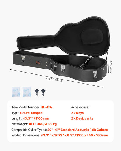Acoustic guitar hard case 43.31 in with lock and keys for acoustic guitar