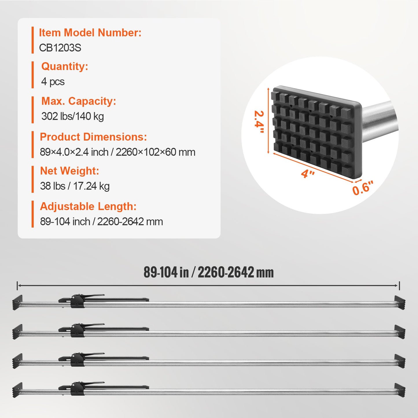 Load Bar, Lockable Load Bar Adjustable from 89" to 104", Heavy Duty Steel Load Stabilizer with 309 lbs Capacity, Load Bar for Truck Beds for Truck Beds, Trailers, Semi-Trailers (4 Pack)