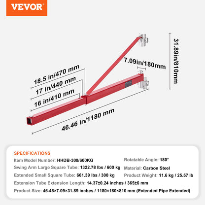 Elektrisk lyftarm, 600 kg Max belastningskapacitet, Elektrisk lyftanordning Svängarm, Stållyftram, 180° svängbar ställning lyftarm, Vinschlyftarm för lyft, verkstad, garage
