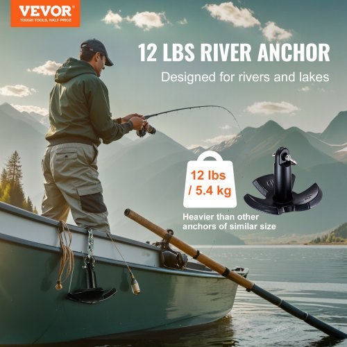 River Anchor 12 LBS Boat Anchor Cast Iron Black Vinyl Coated with Bracket | EU
