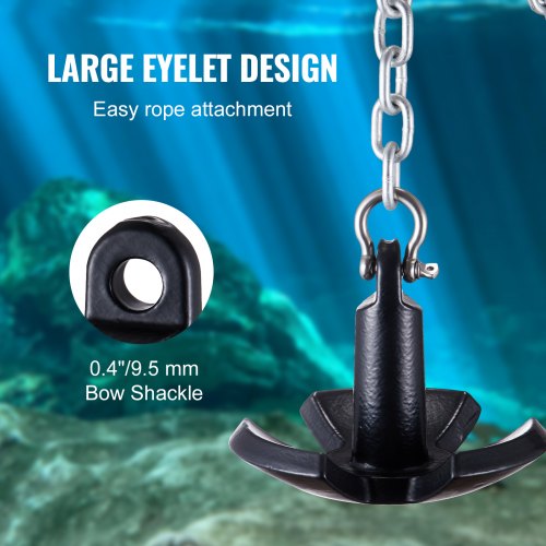 River Anchor 12 LBS Boat Anchor Cast Iron Black Vinyl Coated with Bracket | EU