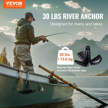 River Anchor, 30 LBS Båtankare Gjutjärn Svart Vinylbelagd, marinklassad svampankare för båtar upp till 30 fot, imponerande hållkraft i flod- och lerbottensjöar