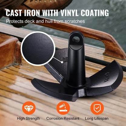 River Anchor, 30 LBS Båtankare Gjutjärn Svart Vinylbelagd, marinklassad svampankare för båtar upp till 30 fot, imponerande hållkraft i flod- och lerbottensjöar