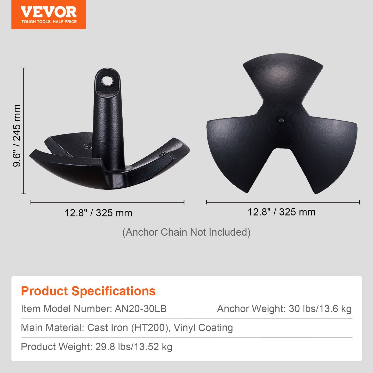 River Anchor, 30 LBS Båtankare Gjutjärn Svart Vinylbelagd, marinklassad svampankare för båtar upp till 30 fot, imponerande hållkraft i flod- och lerbottensjöar