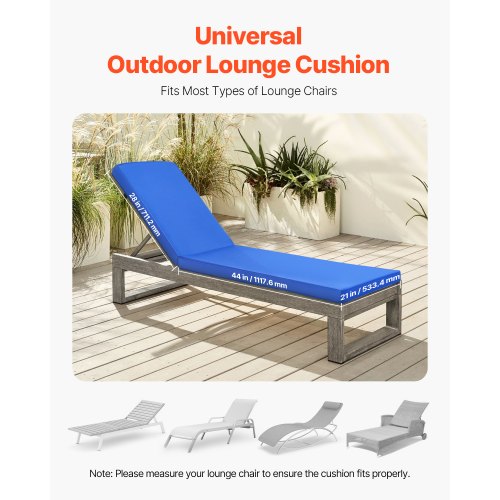 Chaise lounge cushion with straps 190 x 51 cm, waterproof, thick | EU