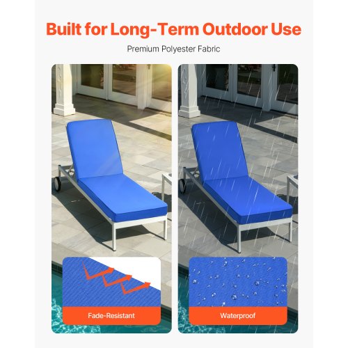 Chaise lounge cushion with straps 190 x 51 cm, waterproof, thick | EU