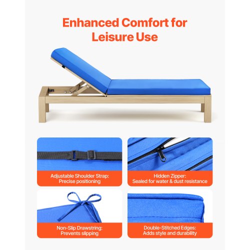 Chaise lounge cushion with straps 190 x 51 cm, waterproof, thick | EU