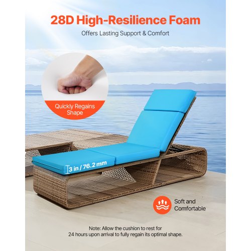 Set of 2 outdoor chaise lounge cushions, 190 x 51 cm, waterproof, thick | EU