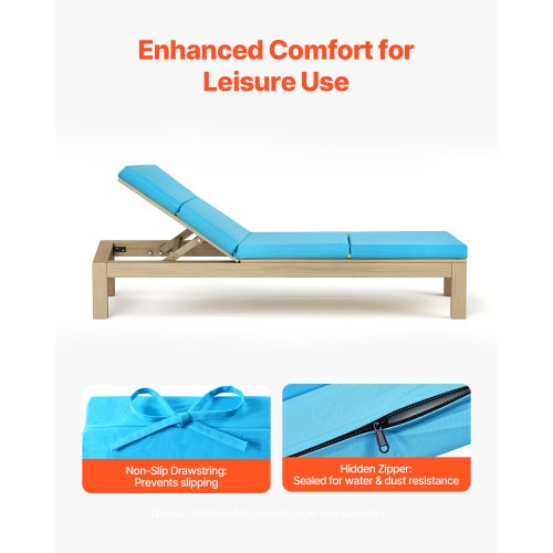 Set of 2 outdoor chaise lounge cushions, 190 x 51 cm, waterproof, thick | EU