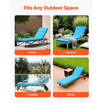 Set of 2 outdoor chaise lounge cushions, 190 x 51 cm, waterproof, thick | EU