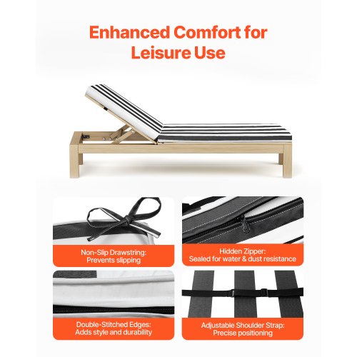 Set of 2 outdoor chaise lounge cushions, 190 x 51 cm, waterproof, thick | EU