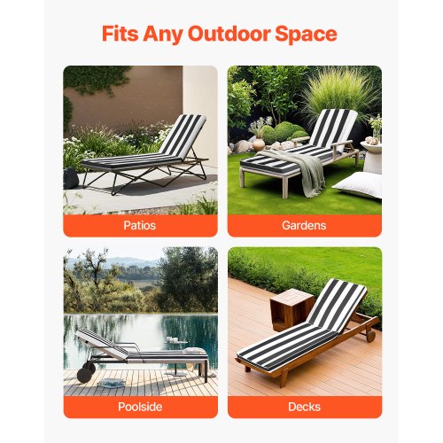 Set of 2 outdoor chaise lounge cushions, 190 x 51 cm, waterproof, thick | EU