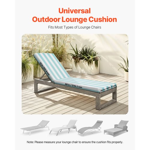 Set of 2 outdoor chaise lounge cushions, waterproof, 200 x 60 cm | EU
