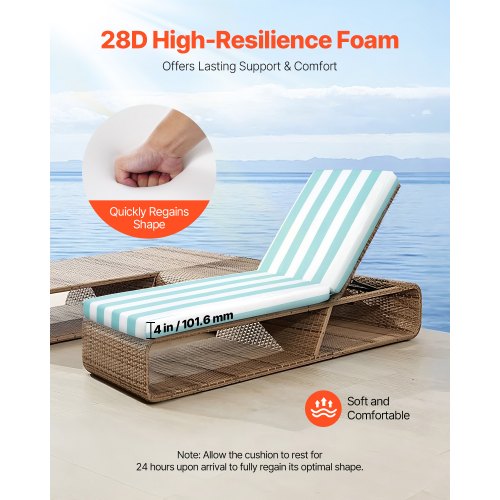 Set of 2 outdoor chaise lounge cushions, waterproof, 200 x 60 cm | EU