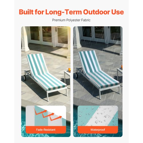 Set of 2 outdoor chaise lounge cushions, waterproof, 200 x 60 cm | EU
