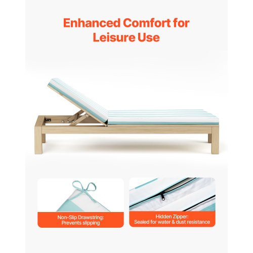 Set of 2 outdoor chaise lounge cushions, waterproof, 200 x 60 cm | EU